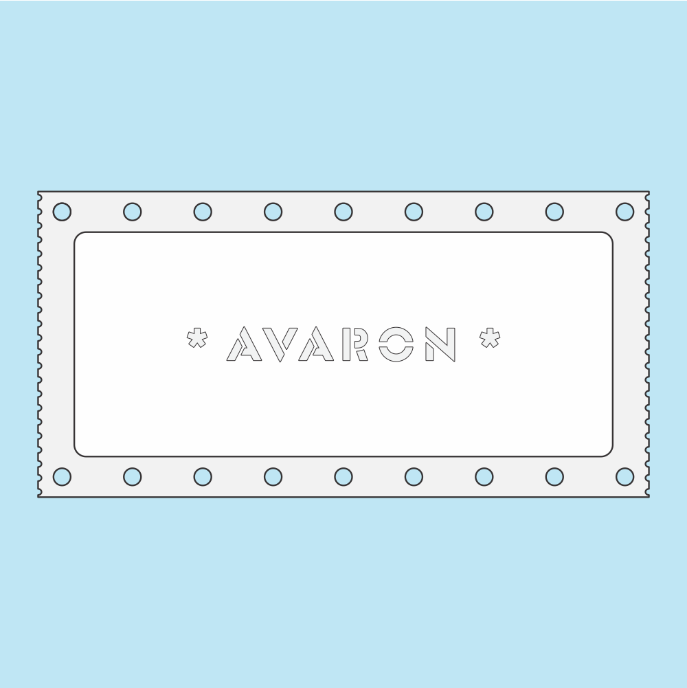 White envelope with a transparent rectangular window on a light blue background.