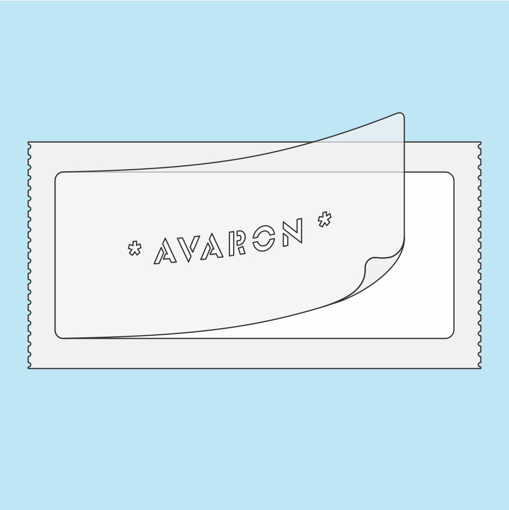 White envelope with a transparent rectangular window on a light blue background.