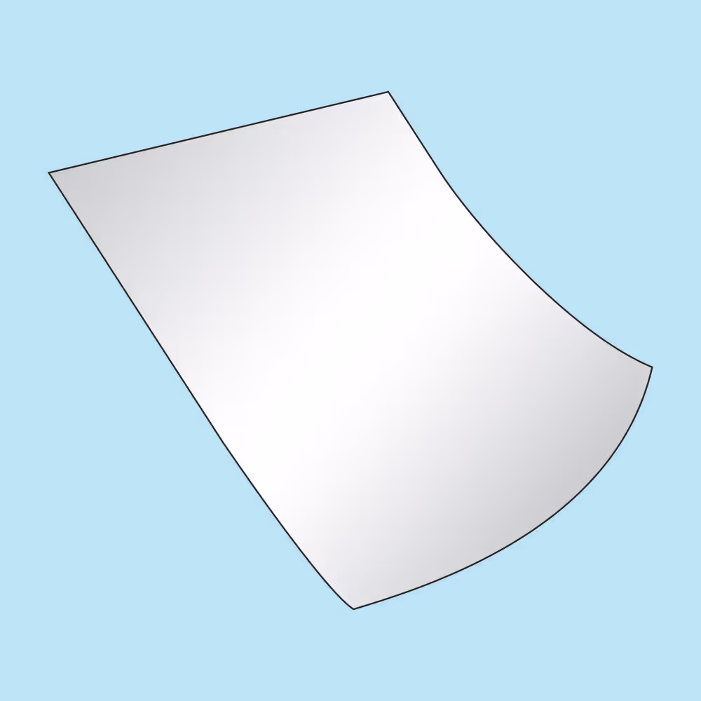 A single blank white sheet of paper slightly curved on a light blue background.
