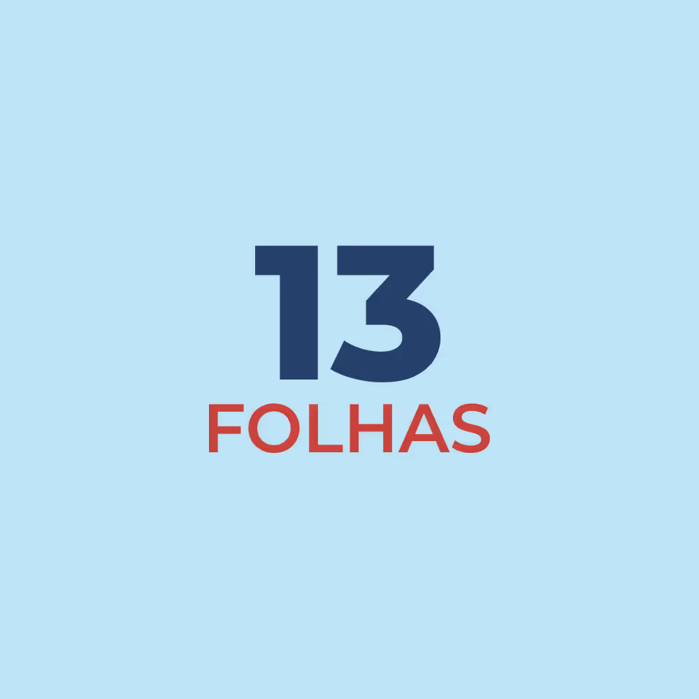 Number 13 in dark blue above the word FOLHAS in red on a light blue background.
