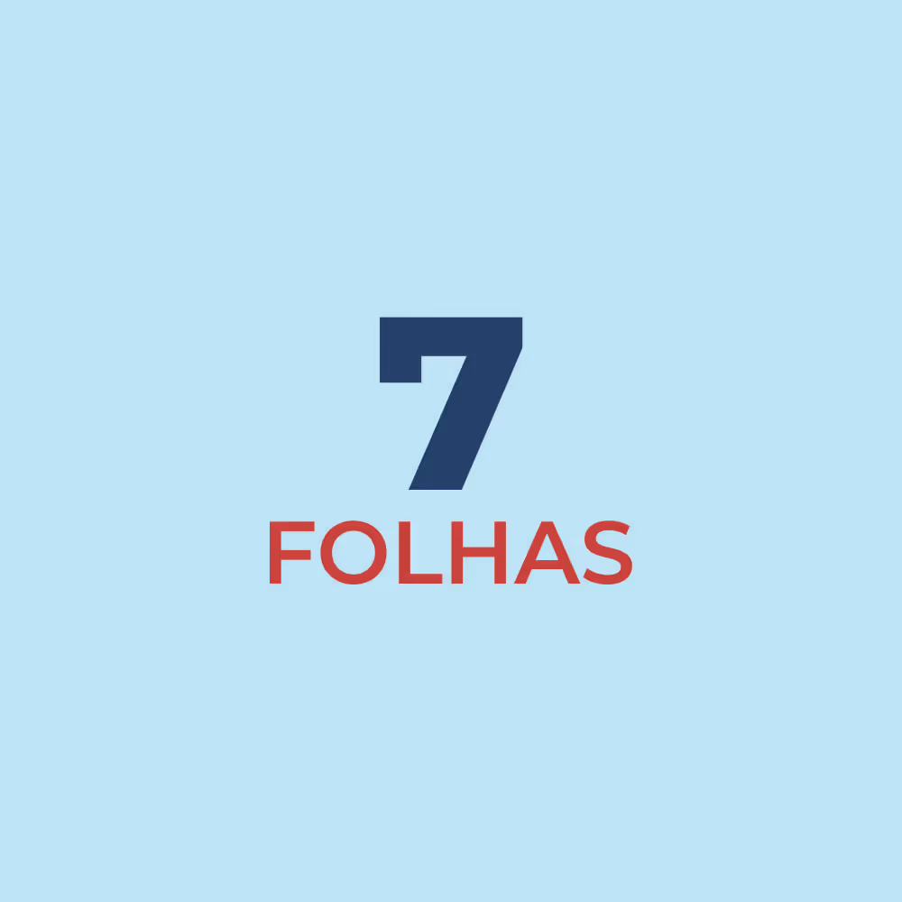 Number 7 above the word 'FOLHAS' in red on a light blue background.
