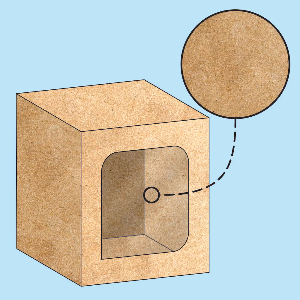 3D illustration of a kraft paper box with a transparent window highlighting its kraft paper texture.
