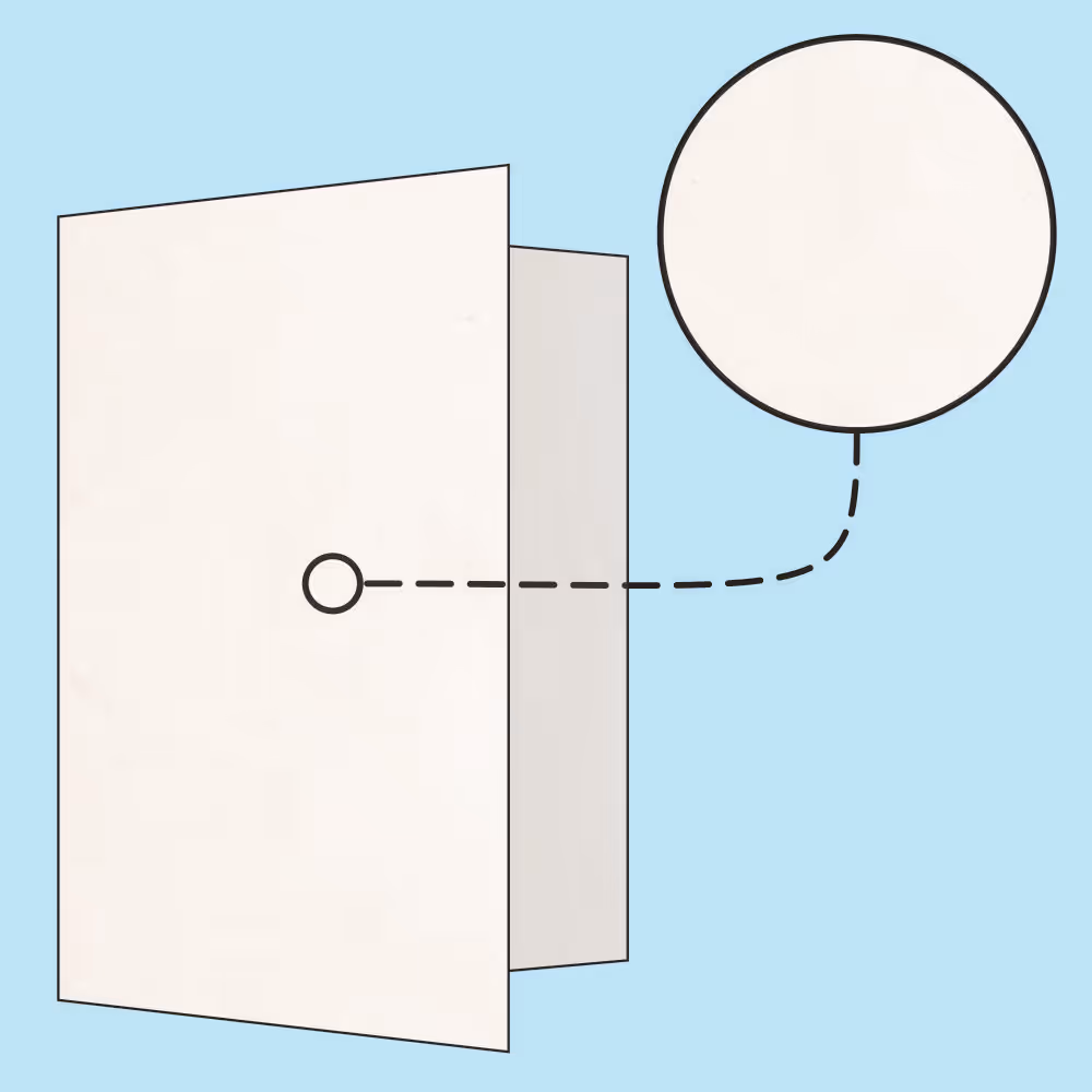 Illustration of a partially open beige folder with a dotted line connecting it to a blank white speech bubble on a light blue background.