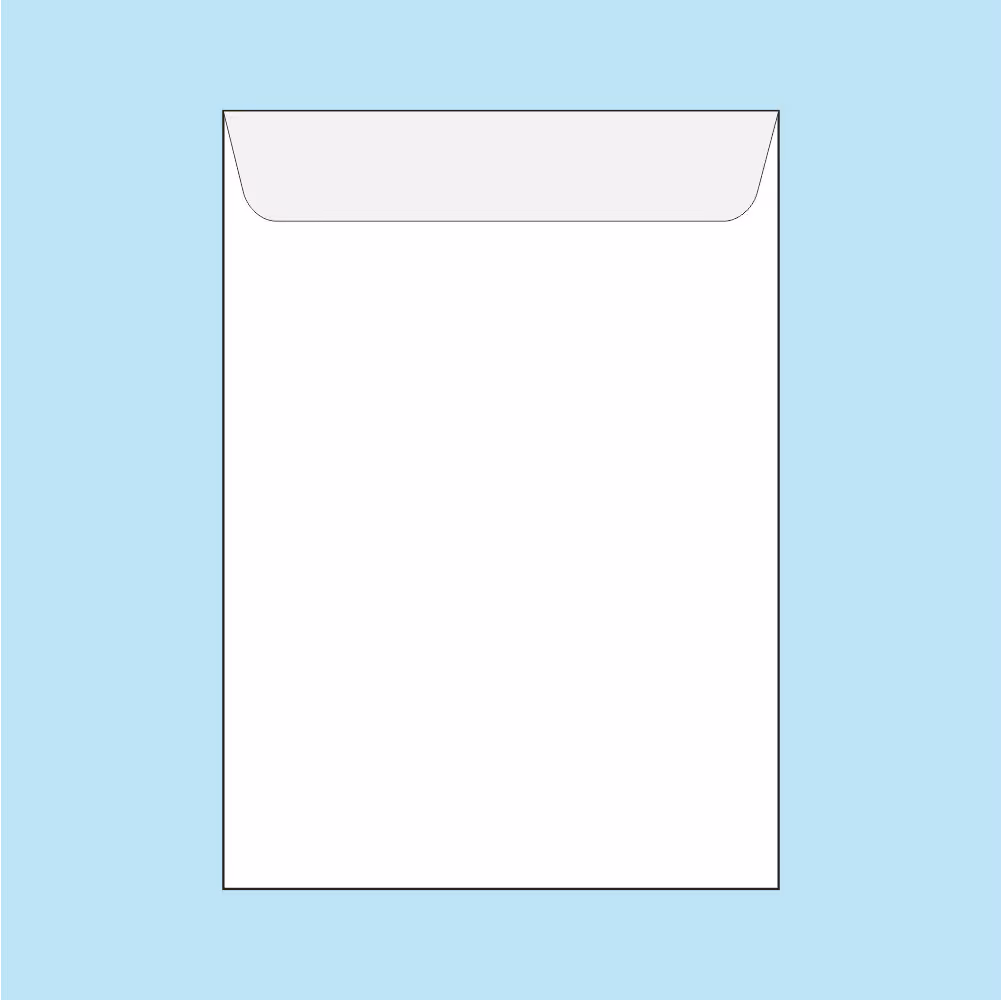 White square envelope with a slightly curved gray flap on a light blue background.