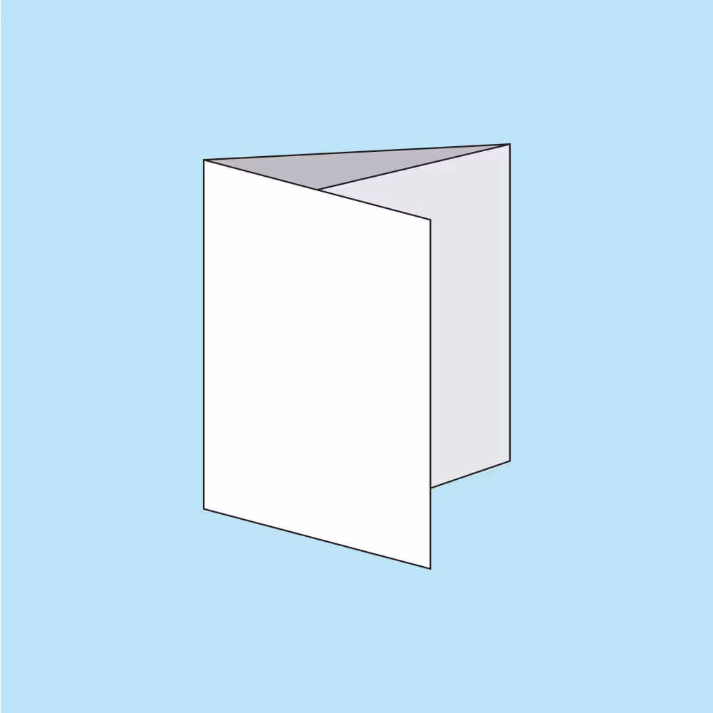 Illustration of a white tri-fold brochure on a light blue background.