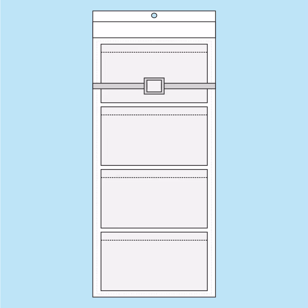 Illustration of a wall calendar with four blank rectangular sections and a strap with a buckle across the top section.