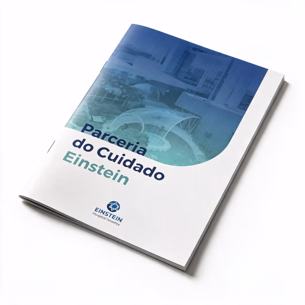 Folder Parceria do Cuidado Einstein, com foto de ambiente hospitalar na capa