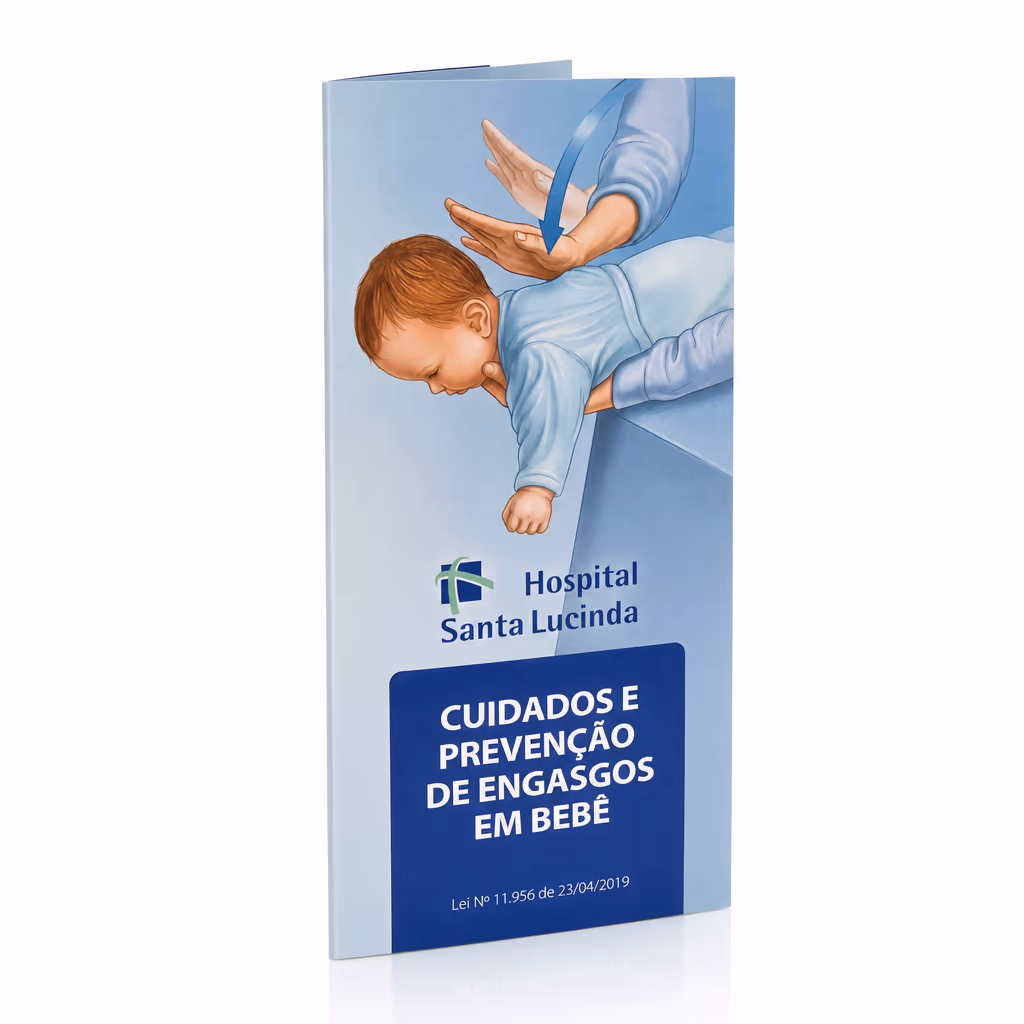 Folder do Hospital Santa Lucinda sobre cuidados e prevenção de engasgos em bebê