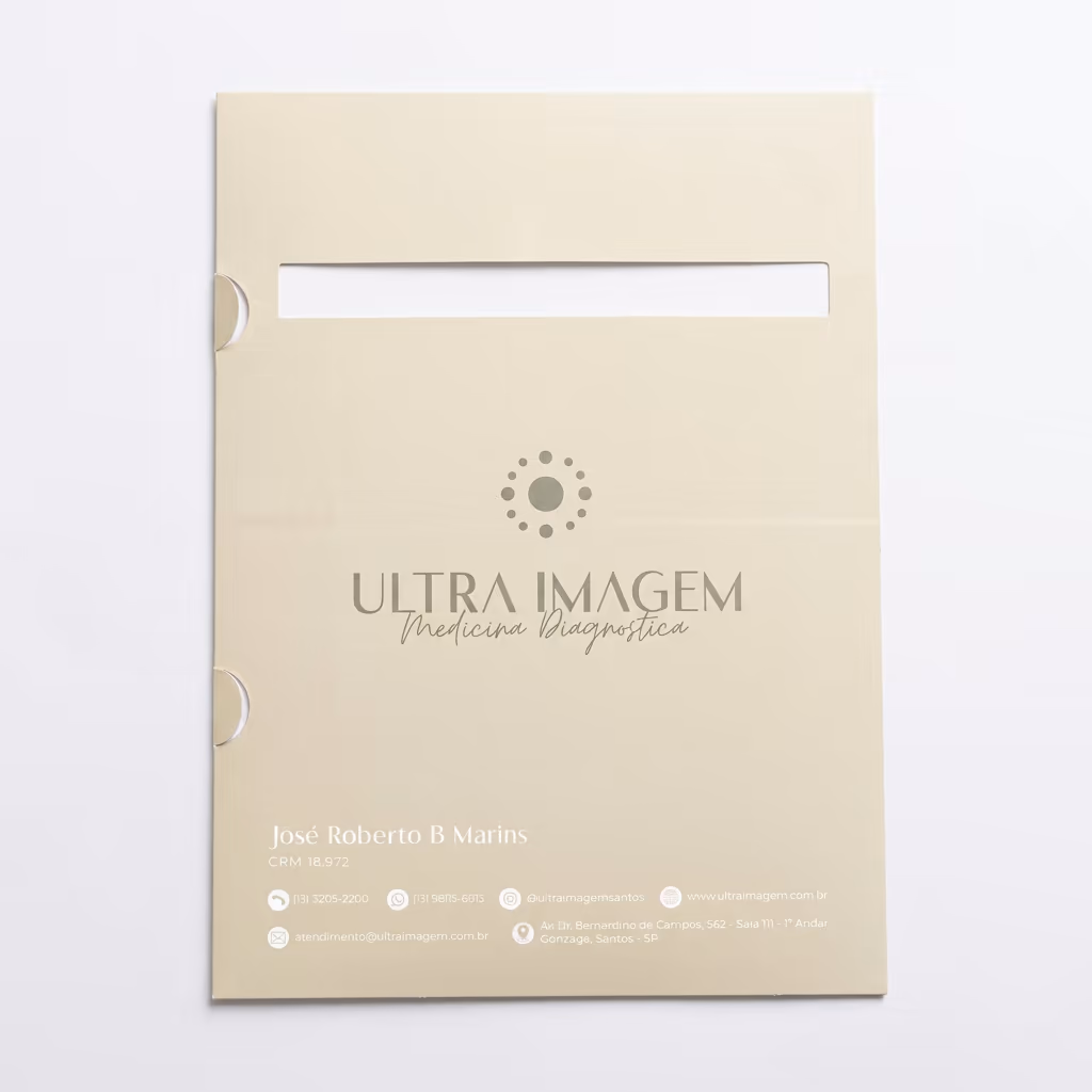Pasta Ultra Imagem Medicina Diagnóstica em papel off-white com janela para identificação