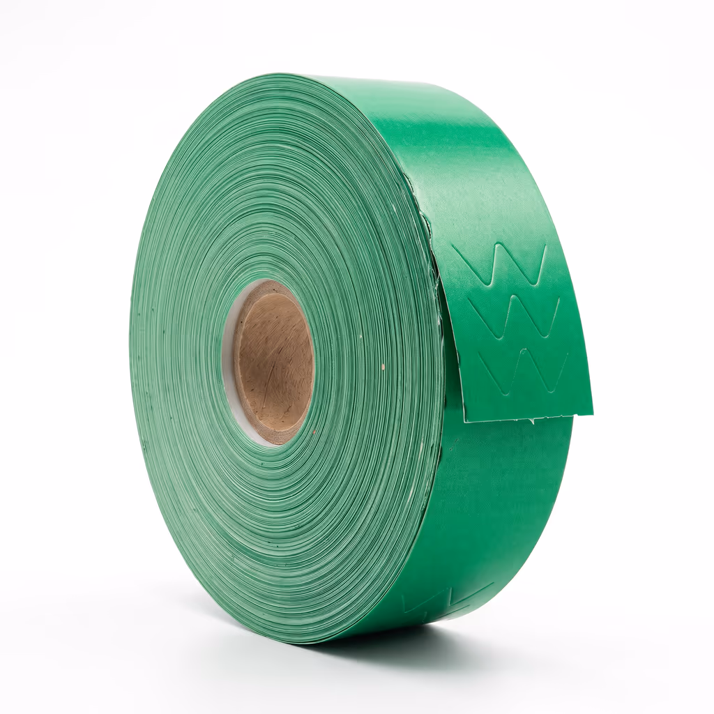 Rolo de pulseiras de identificação verdes com recorte serrilhado