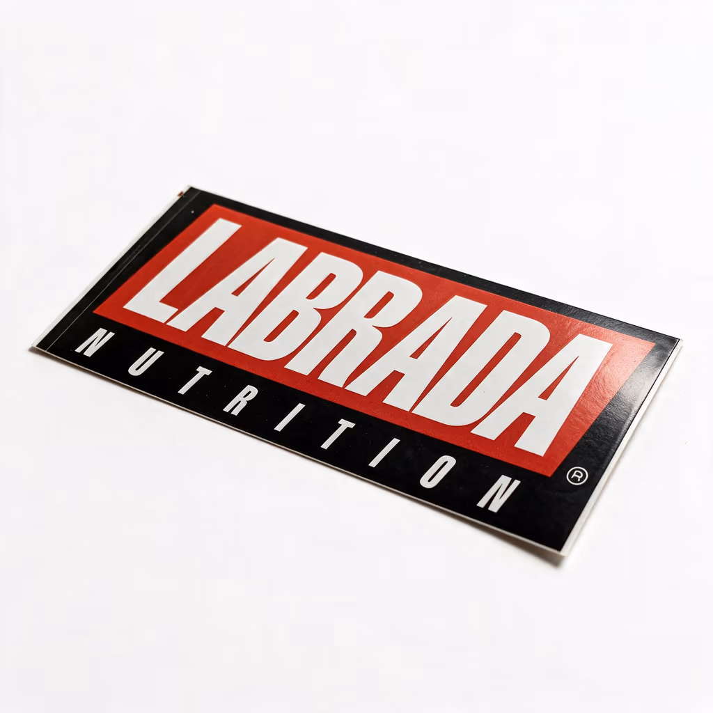 Etiqueta adesiva preta e vermelha da Labrada Nutrition